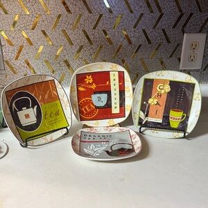 Colorful Tea Infusion Plates Sakura Tea House stoneware set of 4 plates with